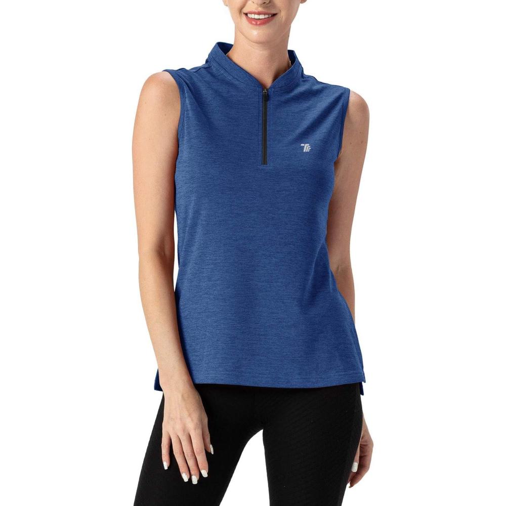 imageTBMPOY Womens Sleeveless Golf Polo Shirts UPF 50 Tennis Tank Tops Quick Dry Zip Up7bright Blue