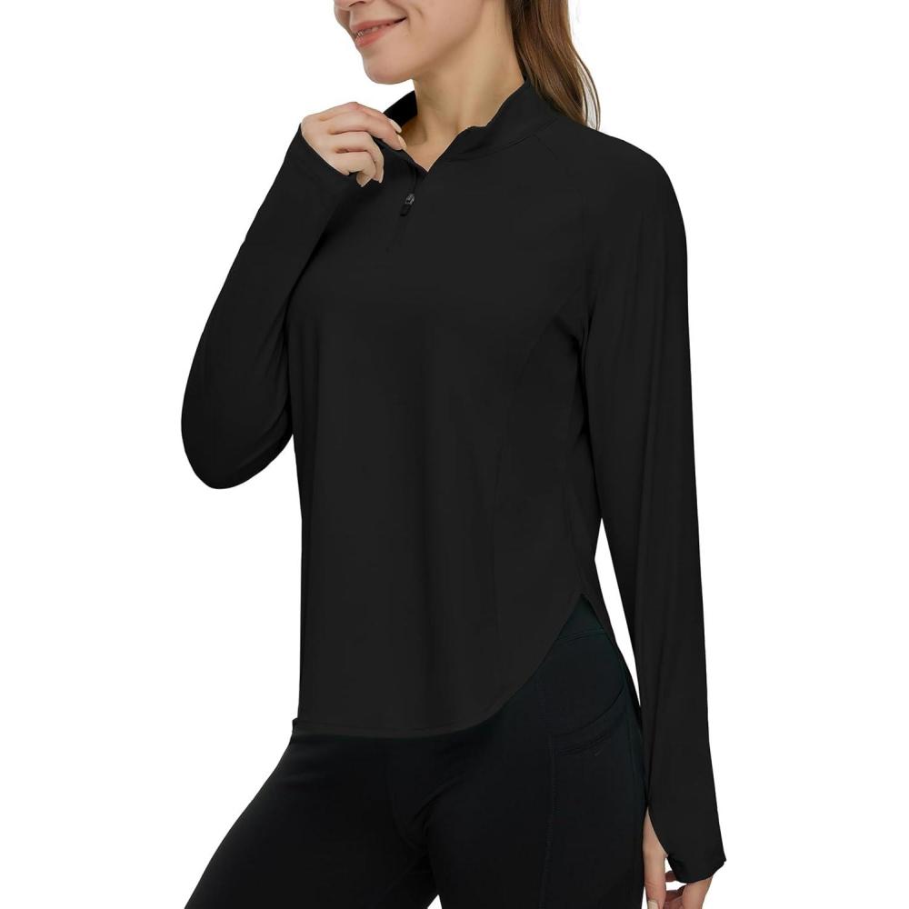 imageTBMPOY Womens Sun Shirt 14 Zipper Long Sleeve UPF 50 Sun Protection Clothing UV SPF Hiking OutdoorBlack