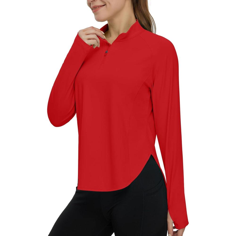 imageTBMPOY Womens Sun Shirt 14 Zipper Long Sleeve UPF 50 Sun Protection Clothing UV SPF Hiking OutdoorRed