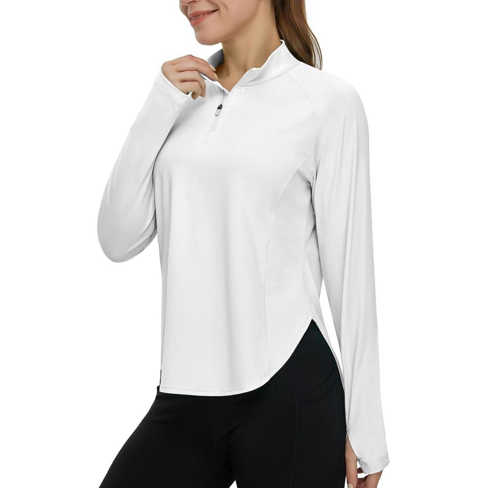 imageTBMPOY Womens Sun Shirt 14 Zipper Long Sleeve UPF 50 Sun Protection Clothing UV SPF Hiking OutdoorWhite