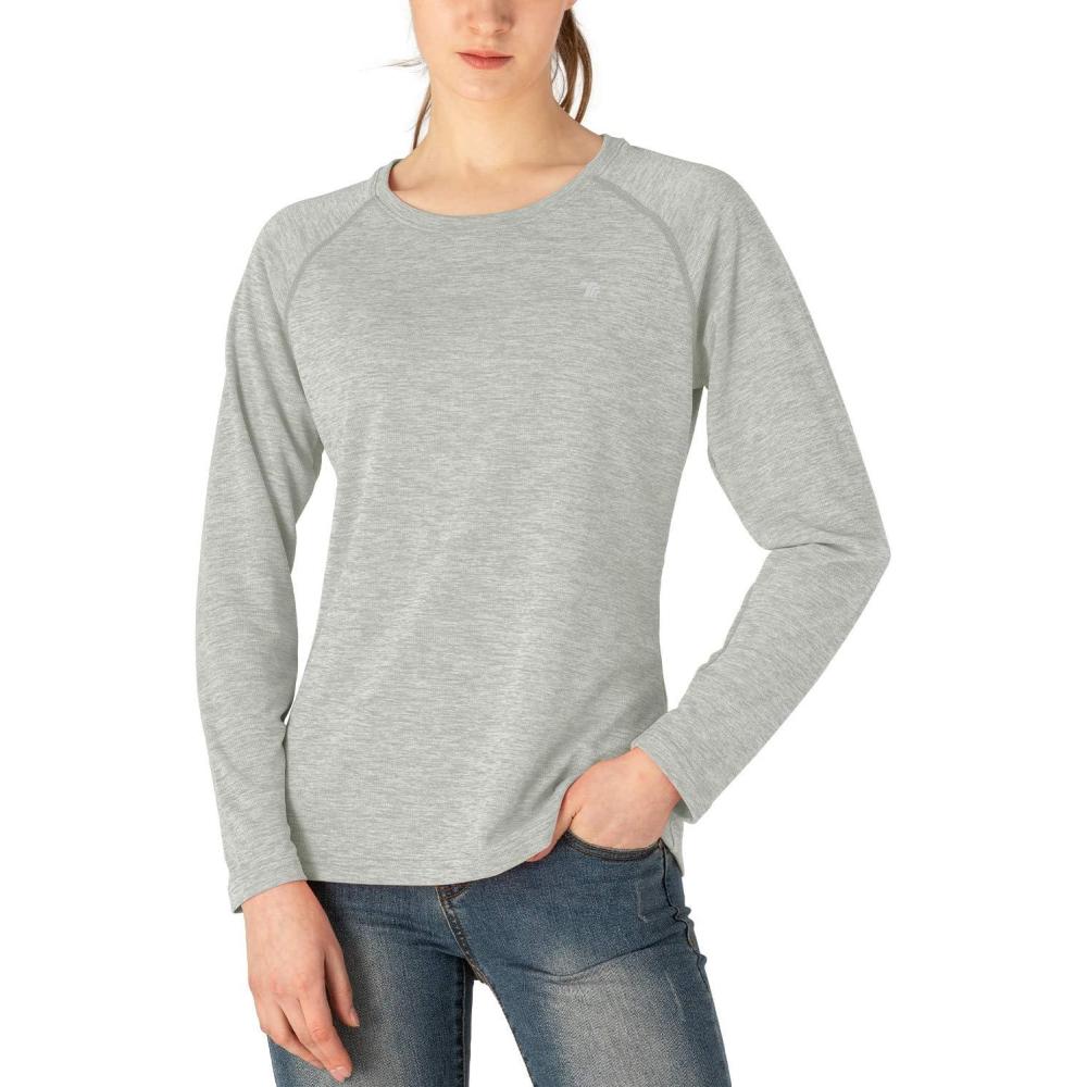 imageTBMPOY Womens UPF 50 Sun Protection Long Sleeve Shirts SPF Lightweight Hiking Running Fishing Outdoor Tops3light Grey