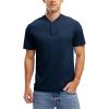 imageTBMPOY Mens Henley Polo Shirts Short Sleeve Casual TShirt Lightweight Collarless Work Outdoor Golf ShirtsNavy