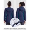 imageTBMPOY Womens Lightweight Rain Long Jackets Packable with Hooded Outdoor Hiking Waterproof Windbreaker Raincoats TravelNavy Blue