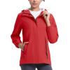 imageTBMPOY Womens Lightweight Rain Long Jackets Packable with Hooded Outdoor Hiking Waterproof Windbreaker Raincoats TravelRed