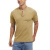 imageTBMPOY Mens Henley Polo Shirts Short Sleeve Casual TShirt Lightweight Collarless Work Outdoor Golf ShirtsKhaki