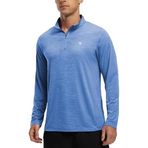 imageTBMPOY Mens 14 Zip Hiking Sun Shirts Running Pullover Long Sleeve UPF 50 Quick Dry Fishing Athletic Golf TShirt Bright BlueL