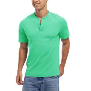 imageTBMPOY Mens Henley Polo Shirts Short Sleeve Casual TShirt Lightweight Collarless Work Outdoor Golf ShirtsGreen