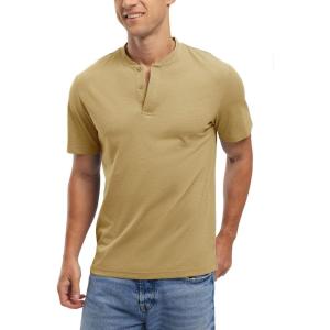 imageTBMPOY Mens Henley Polo Shirts Short Sleeve Casual TShirt Lightweight Collarless Work Outdoor Golf ShirtsKhaki