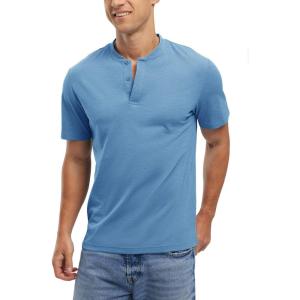 imageTBMPOY Mens Henley Polo Shirts Short Sleeve Casual TShirt Lightweight Collarless Work Outdoor Golf ShirtsLight Blue