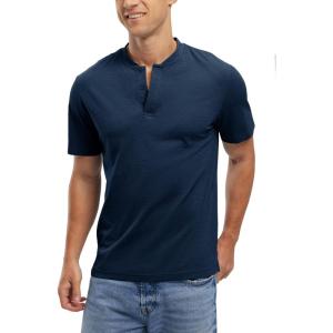imageTBMPOY Mens Henley Polo Shirts Short Sleeve Casual TShirt Lightweight Collarless Work Outdoor Golf ShirtsNavy
