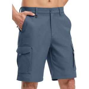imageTBMPOY Mens Hiking Cargo Shorts 9quot Quick Dry Stretch Work Golf Shorts Outdoor 5 Pockets Elastic Waist for Travel CasualDenim Blue