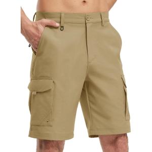 imageTBMPOY Mens Hiking Cargo Shorts 9quot Quick Dry Stretch Work Golf Shorts Outdoor 5 Pockets Elastic Waist for Travel CasualKhaki