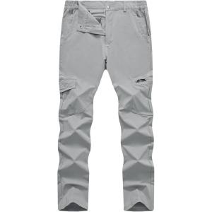 imageTBMPOY Mens Hiking Pants Lightweight 6 Cargo Pockets Quick Dry Water Resistant Outdoor Travel Work Fishing2light Grey