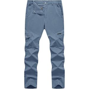 imageTBMPOY Mens Hiking Pants Lightweight 6 Cargo Pockets Quick Dry Water Resistant Outdoor Travel Work Fishing2stone Blue
