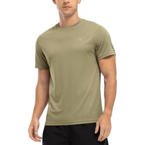imageTBMPOY Mens Hiking Shirts Short Sleeve Athletic Dry Fit Waterproof Shirts Running Gym Active Performance T Shirts Khaki XL