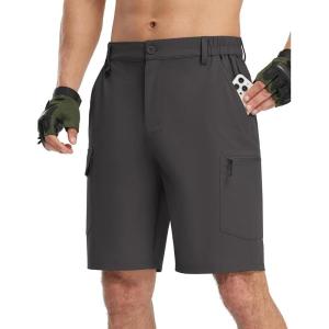 imageTBMPOY Mens Hiking Shorts Quick Dry 6 Cargo Pockets Water Resistants Stretch Shorts with PocketsDeep Gray