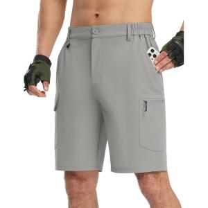 imageTBMPOY Mens Hiking Shorts Quick Dry 6 Cargo Pockets Water Resistants Stretch Shorts with PocketsLight Gray