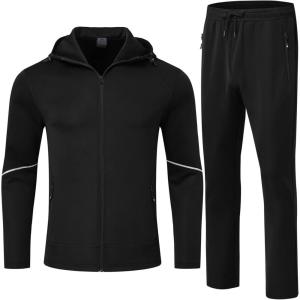 imageTBMPOY Mens Hooded Tracksuits Sweatsuits 2 Piece Sets Jogging Track Sweat Suit Workout Gym Warm Up Outfits with HoodieBlack