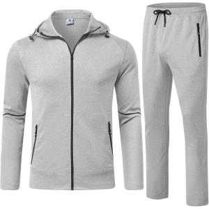 imageTBMPOY Mens Hooded Tracksuits Sweatsuits 2 Piece Sets Jogging Track Sweat Suit Workout Gym Warm Up Outfits with HoodieLight Gray