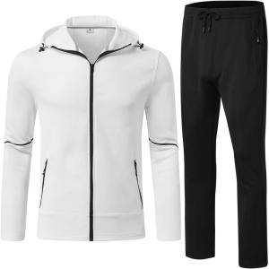 imageTBMPOY Mens Hooded Tracksuits Sweatsuits 2 Piece Sets Jogging Track Sweat Suit Workout Gym Warm Up Outfits with HoodieWhite
