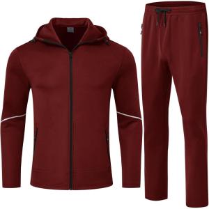 imageTBMPOY Mens Hooded Tracksuits Sweatsuits 2 Piece Sets Jogging Track Sweat Suit Workout Gym Warm Up Outfits with HoodieWine Red