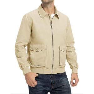 imageTBMPOY Mens Work Jackets Cotton Fall Coats Full Zip Warm Windbreaker Spring Collar Jacket Casual Work OutwearLight Khakilight