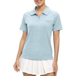 imageTBMPOY Womens Golf Polo Shirts Short Sleeve UPF 50 Dry Fit Athletic Tennis TShirts Zip Up Athletic Sports ShirtLight Grey