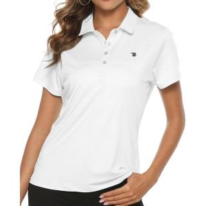 imageTBMPOY Womens Golf Polo Short Sleeve Shirts Lightweight Moisture Wicking Collared T Shirt Quick Dry 4ButtonA1white