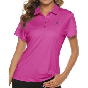 imageTBMPOY Womens Golf Polo Short Sleeve Shirts Lightweight Moisture Wicking Collared T Shirt Quick Dry 4ButtonA7deap Rose