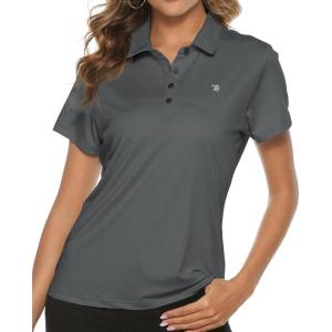 imageTBMPOY Womens Golf Polo Short Sleeve Shirts Lightweight Moisture Wicking Collared T Shirt Quick Dry 4ButtonD24medium Grey