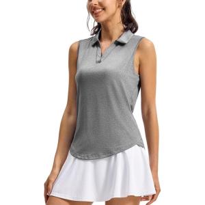 imageTBMPOY Womens Golf Shirts Sleeveless Collared Polo Tank Top UPF 50 Quick Dry Tennis VNeck Ladies SportsDark Grey