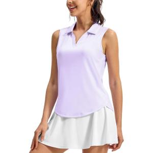 imageTBMPOY Womens Golf Shirts Sleeveless Collared Polo Tank Top UPF 50 Quick Dry Tennis VNeck Ladies SportsLight Purple