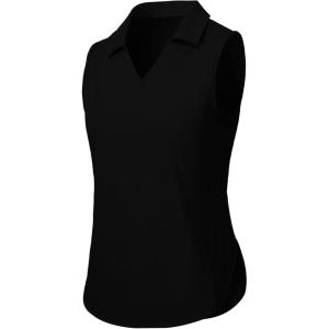 imageTBMPOY Womens Golf Sleeveless Polo Collared Tennis Tank Tops Shirts UPF 50 Sun Protection Quick Dry AthleticBlack