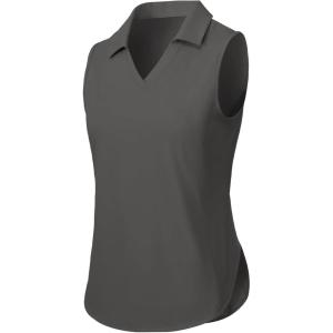 imageTBMPOY Womens Golf Sleeveless Polo Collared Tennis Tank Tops Shirts UPF 50 Sun Protection Quick Dry AthleticDeep Gray