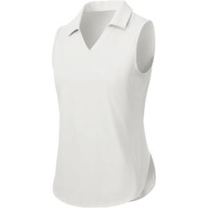 imageTBMPOY Womens Golf Sleeveless Polo Collared Tennis Tank Tops Shirts UPF 50 Sun Protection Quick Dry AthleticWhite