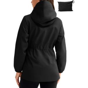 imageTBMPOY Womens Lightweight Rain Long Jackets Packable with Hooded Outdoor Hiking Waterproof Windbreaker Raincoats TravelBlack