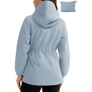 imageTBMPOY Womens Lightweight Rain Long Jackets Packable with Hooded Outdoor Hiking Waterproof Windbreaker Raincoats TravelLight Blue