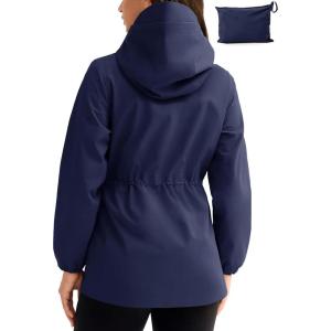 imageTBMPOY Womens Lightweight Rain Long Jackets Packable with Hooded Outdoor Hiking Waterproof Windbreaker Raincoats TravelNavy Blue