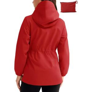 imageTBMPOY Womens Lightweight Rain Long Jackets Packable with Hooded Outdoor Hiking Waterproof Windbreaker Raincoats TravelRed