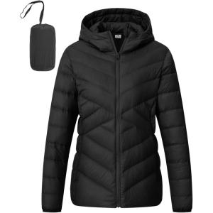 imageTBMPOY Womens Packable Down Jacket Lightweight Winter Puffer Jacket Hooded Warm Coat Waterproof Quilted Thermal JacketsBlack