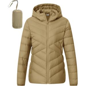 imageTBMPOY Womens Packable Down Jacket Lightweight Winter Puffer Jacket Hooded Warm Coat Waterproof Quilted Thermal JacketsKhaki