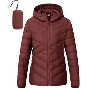 imageTBMPOY Womens Packable Down Jacket Lightweight Winter Puffer Jacket Hooded Warm Coat Waterproof Quilted Thermal JacketsWine Red