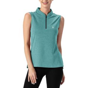 imageTBMPOY Womens Sleeveless Golf Polo Shirts UPF 50 Tennis Tank Tops Quick Dry Zip Up15light Cyan