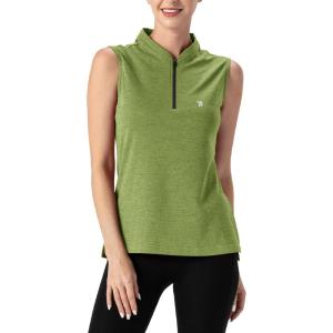 imageTBMPOY Womens Sleeveless Golf Polo Shirts UPF 50 Tennis Tank Tops Quick Dry Zip Up16fruit Green