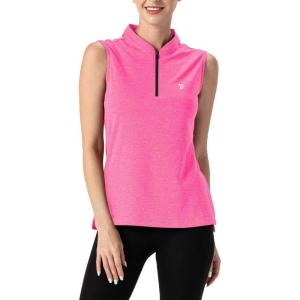 imageTBMPOY Womens Sleeveless Golf Polo Shirts UPF 50 Tennis Tank Tops Quick Dry Zip Up1rose