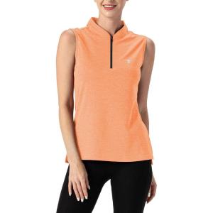 imageTBMPOY Womens Sleeveless Golf Polo Shirts UPF 50 Tennis Tank Tops Quick Dry Zip Up3dark Orange