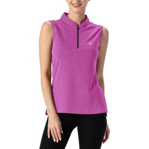 imageTBMPOY Womens Sleeveless Golf Polo Shirts UPF 50 Tennis Tank Tops Quick Dry Zip Up4purple