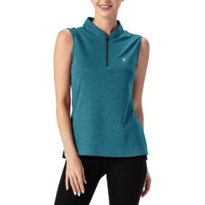 imageTBMPOY Womens Sleeveless Golf Polo Shirts UPF 50 Tennis Tank Tops Quick Dry Zip Up5blue