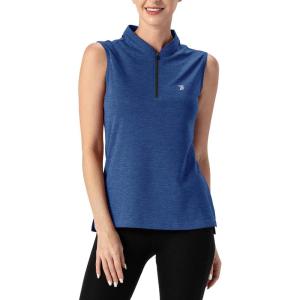 imageTBMPOY Womens Sleeveless Golf Polo Shirts UPF 50 Tennis Tank Tops Quick Dry Zip Up7bright Blue