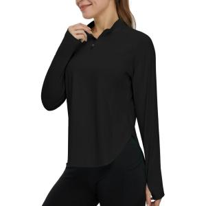 imageTBMPOY Womens Sun Shirt 14 Zipper Long Sleeve UPF 50 Sun Protection Clothing UV SPF Hiking OutdoorBlack